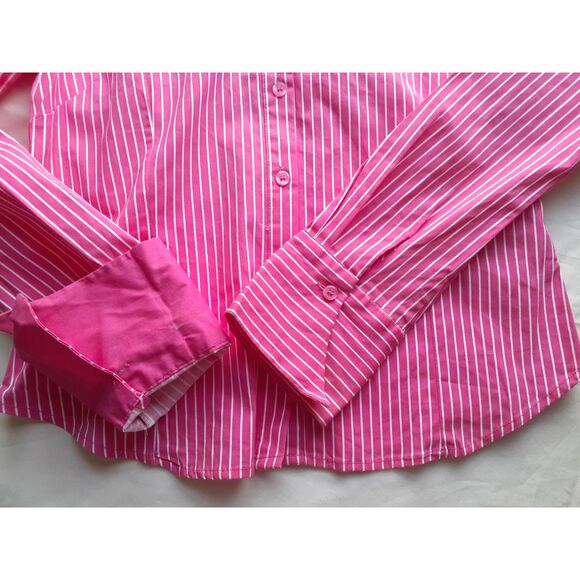 SOHO Jeans Pink White Stripes Cotton Blend LS Button-Up Shirt JR. Size L NWT - Picture 6 of 14